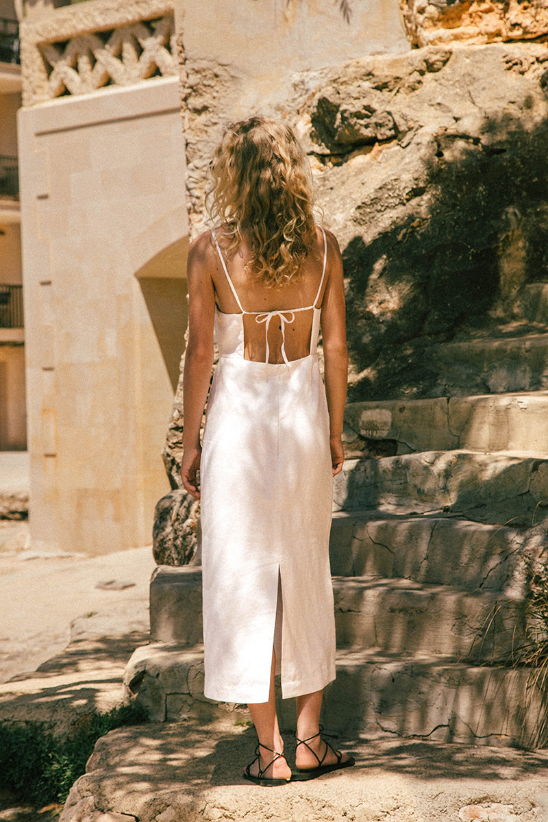 ALLURE Midi Dress - soft White linen - S ALLURE Midi Dress - soft White linen - S