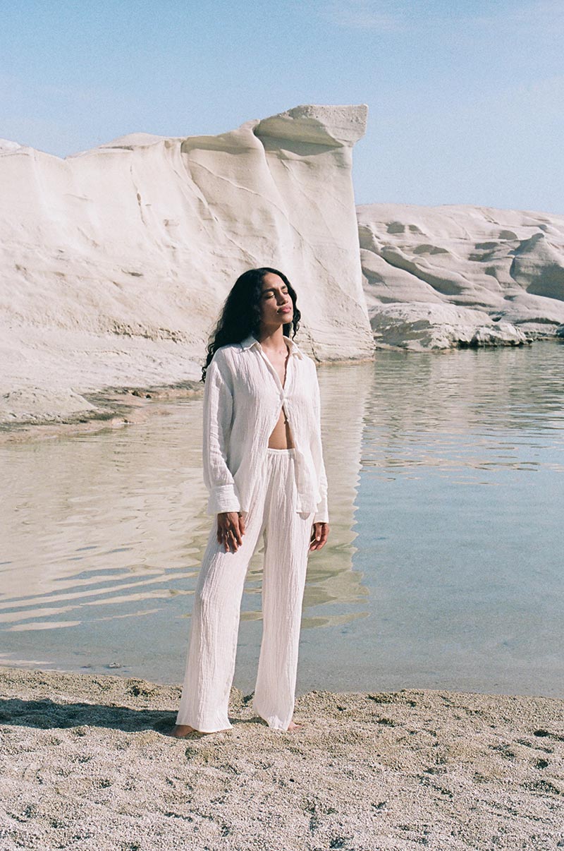 White lightweight crinkle linen shirt - matching set