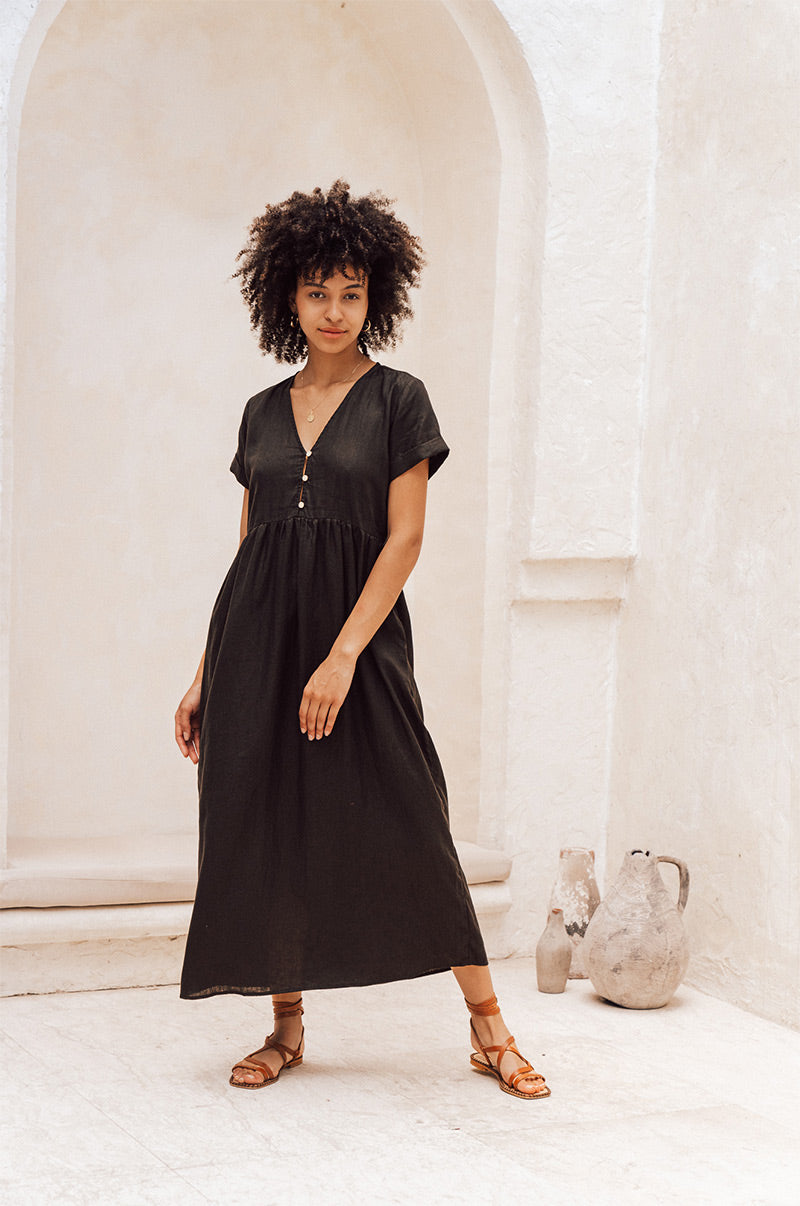 Short sleeve midi dress - french linen