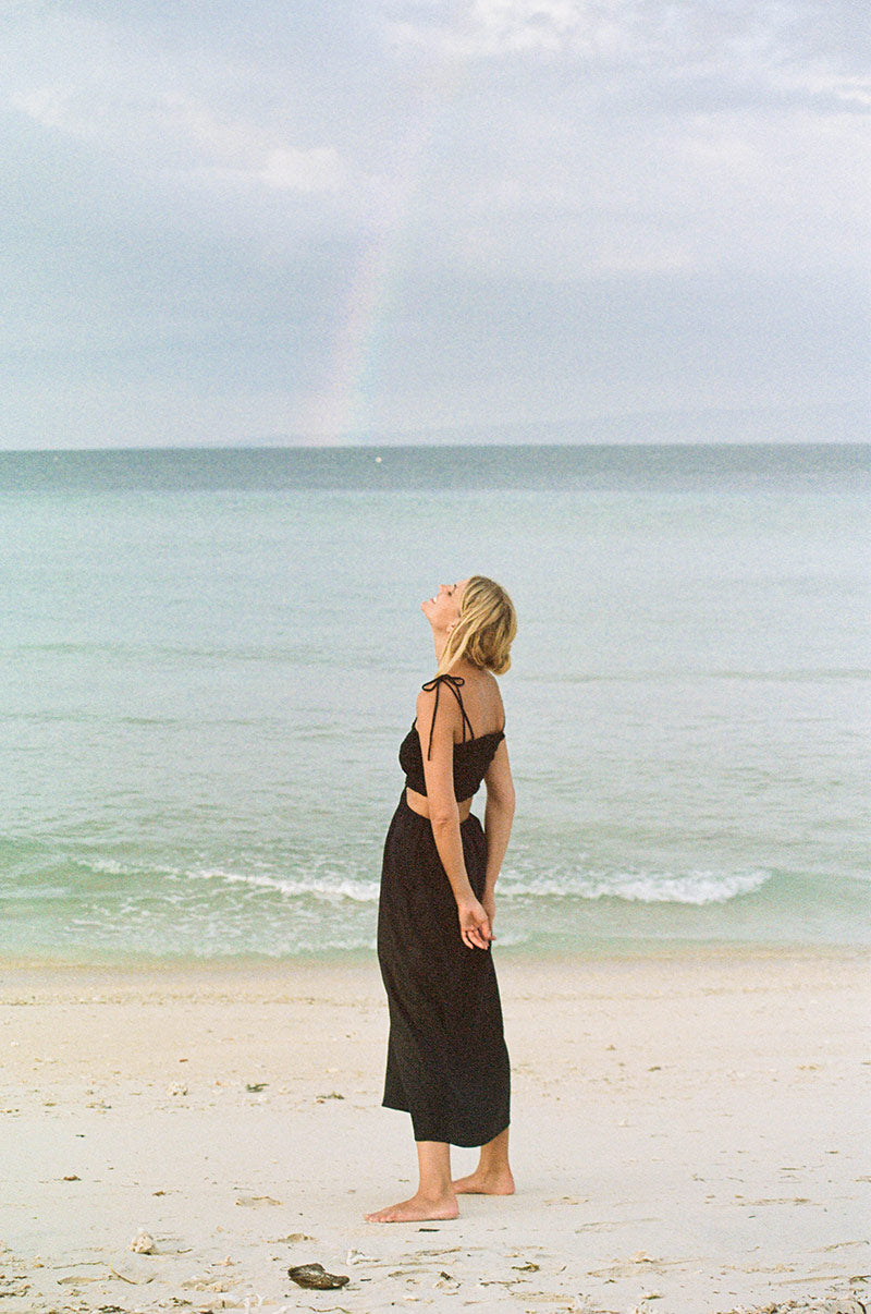 Beach black linen summer dress - sustainable fashion 