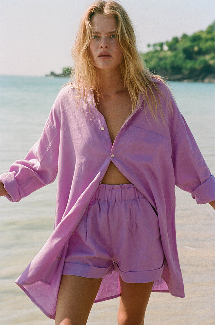 Light purple high-waisted beach shorts - sustainable design