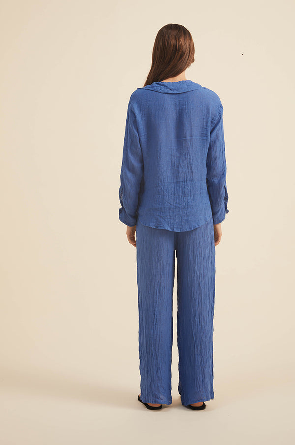 Breathable Cerulean Blue Linen Pants TravelFriendly ROVE