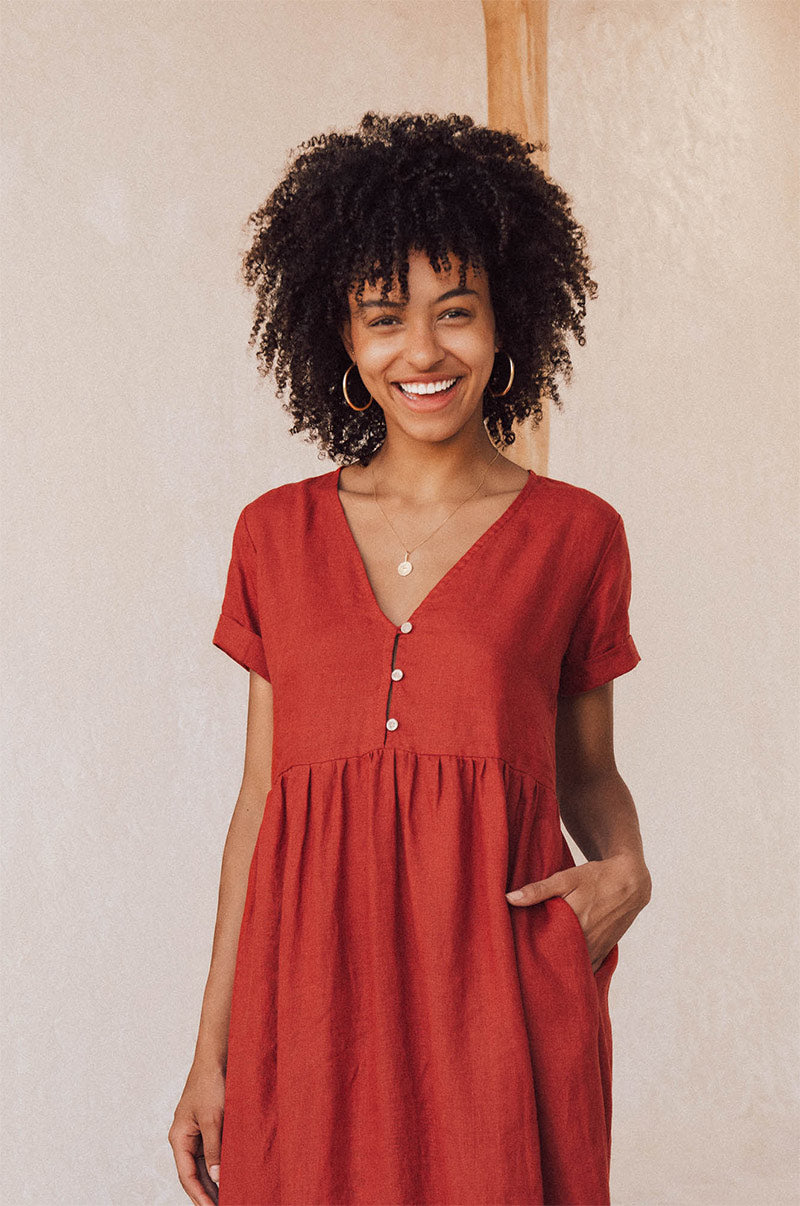 Dark red button-up bodice - midi dress