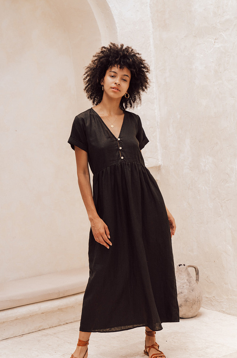 Black linen SUNSEEKER Midi Dress