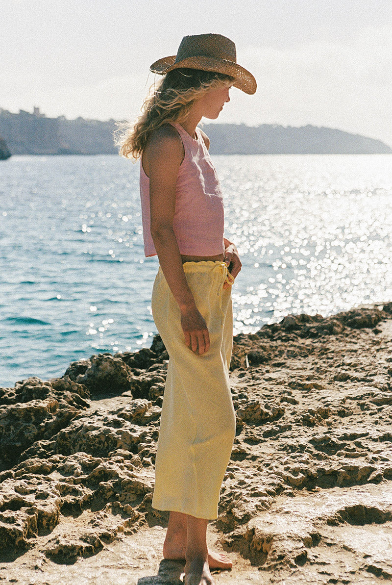 Baby yellow linen bias skirt