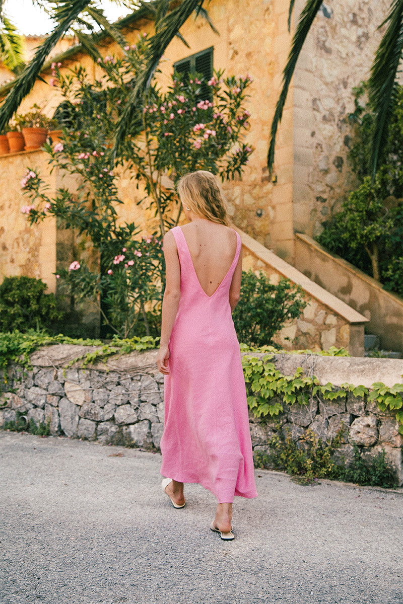Summer linen slip dress soft bubblegum pink