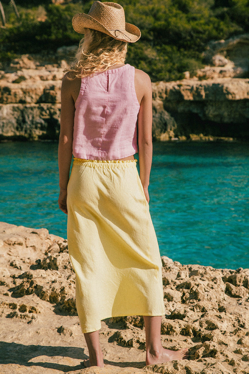 Lemon yellow linen summer skirt