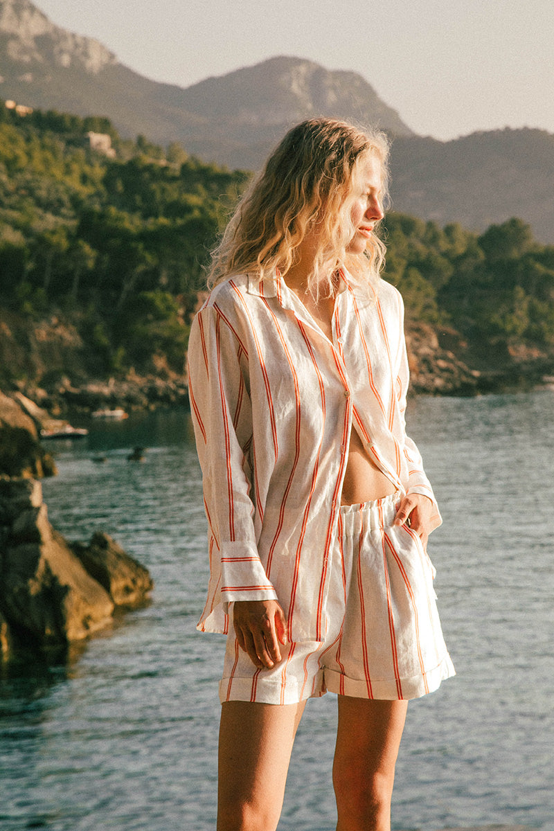 Paperbag mid to high rise linen shorts