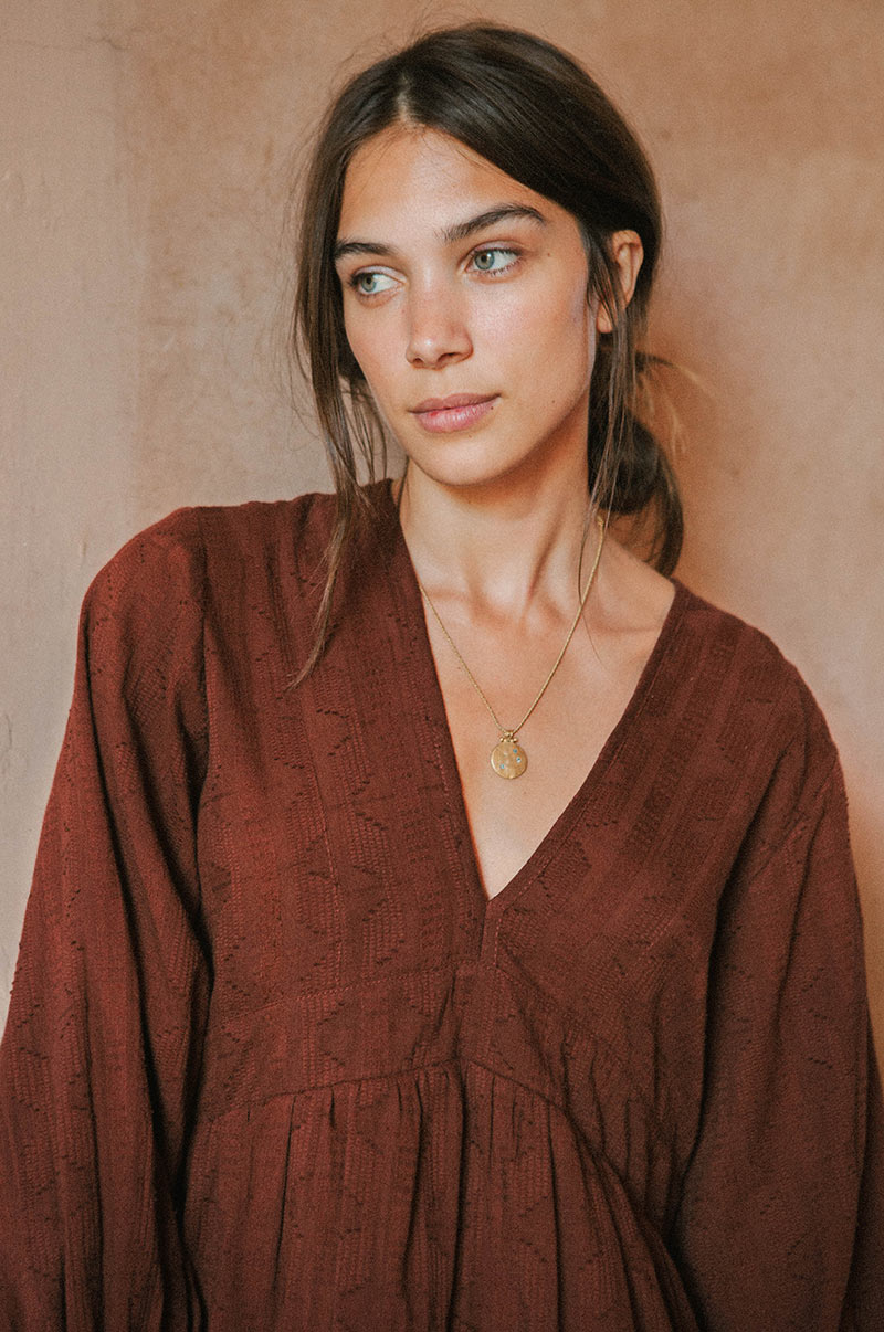 Brown textured mini dress for fall