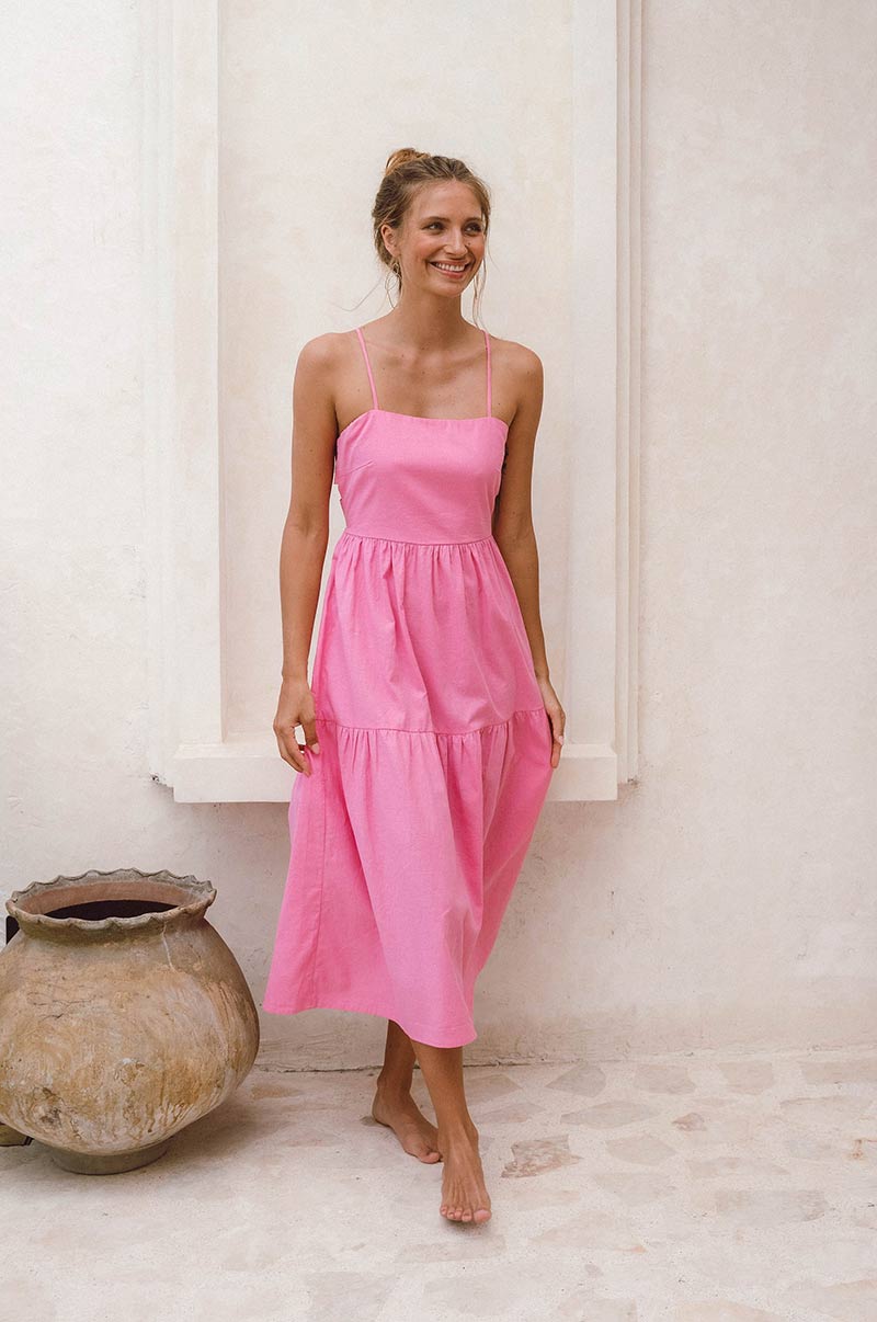 Romantic long linen cotton blend dress