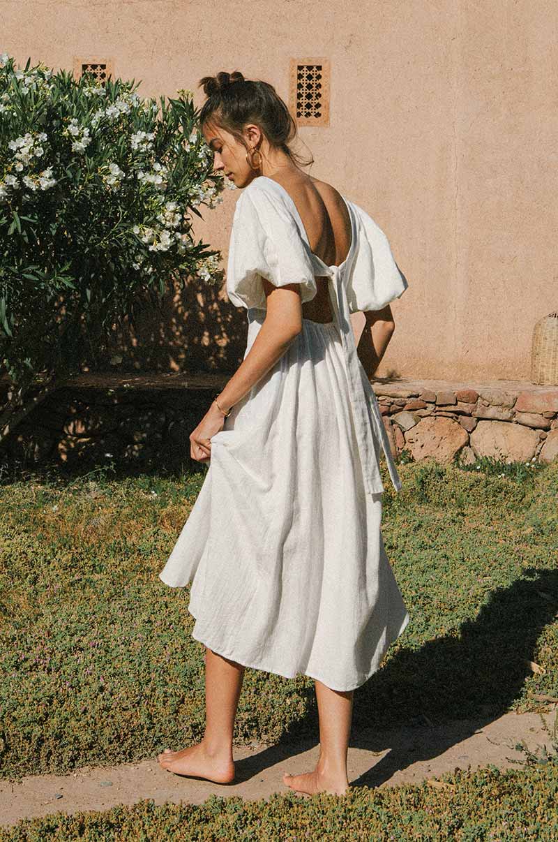Linen cotton soft-white day dress