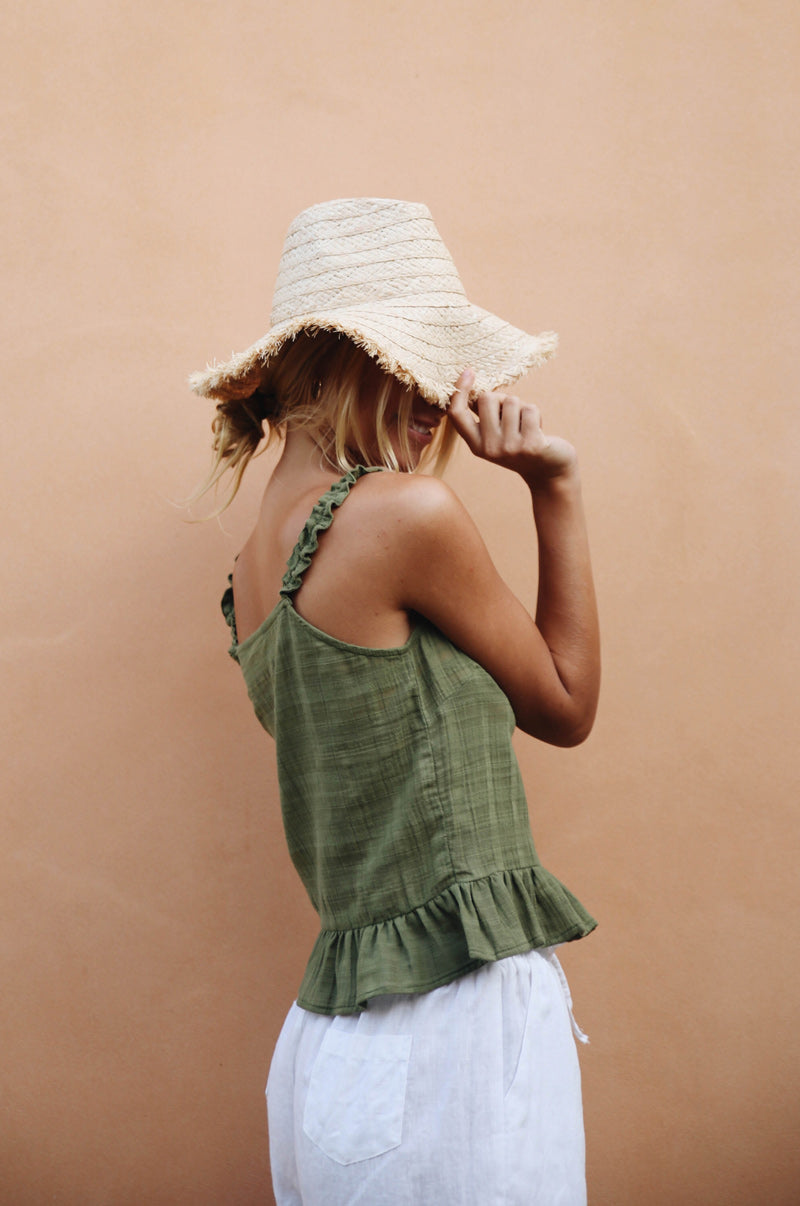 Green cotton textured sleeveless top