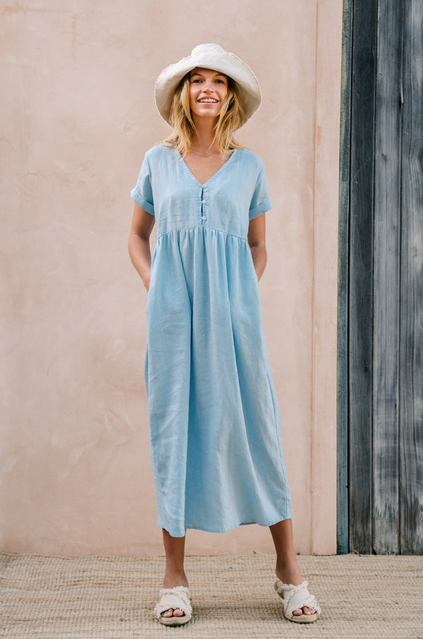 SUNSEEKER Midi Dress sky blue linen