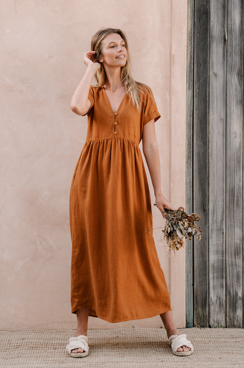 Earth Brown Long Babydoll Dress