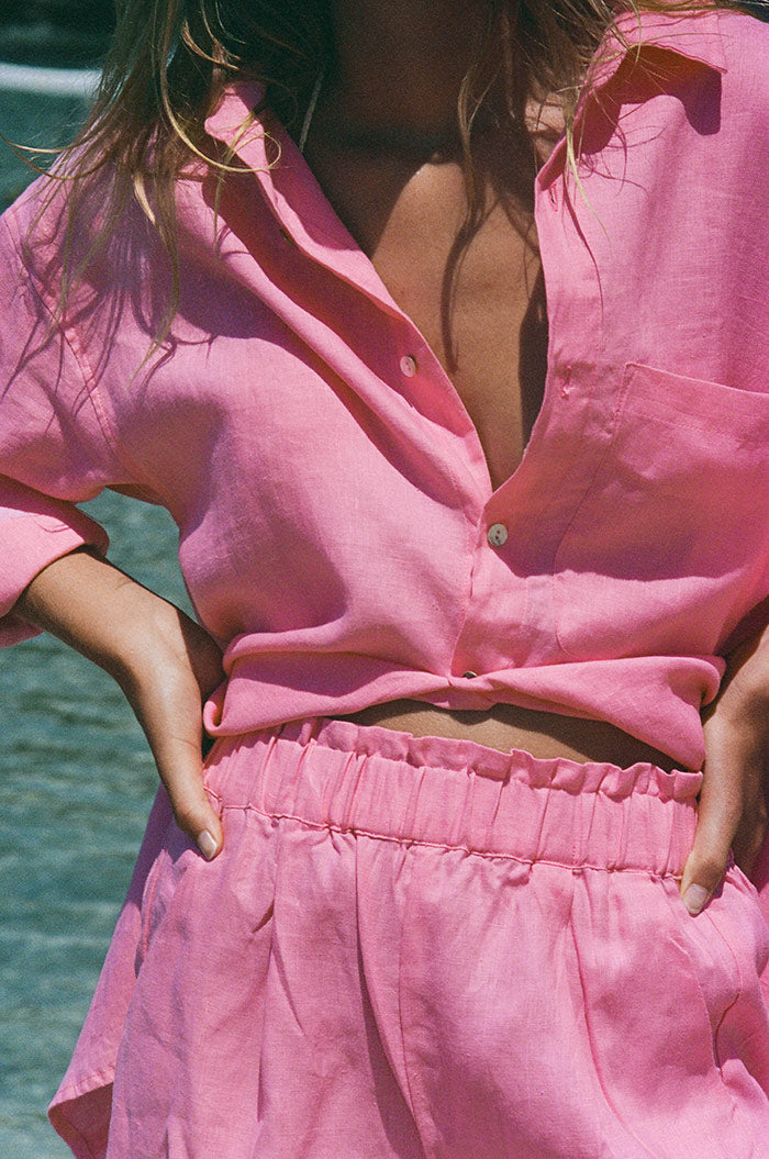 Pink oversized button-up shirt - beachwear