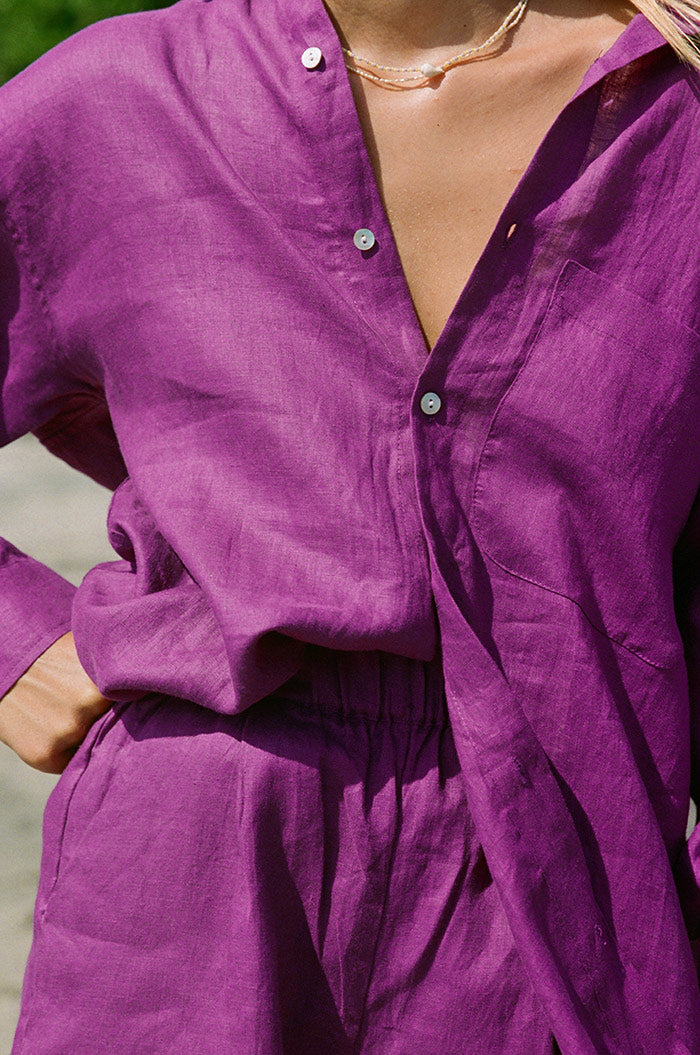 Jewel purple oversized button-up shirt - beachwear