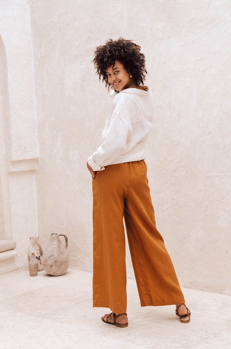 High-rise comfy loose terracotta brown summer pants