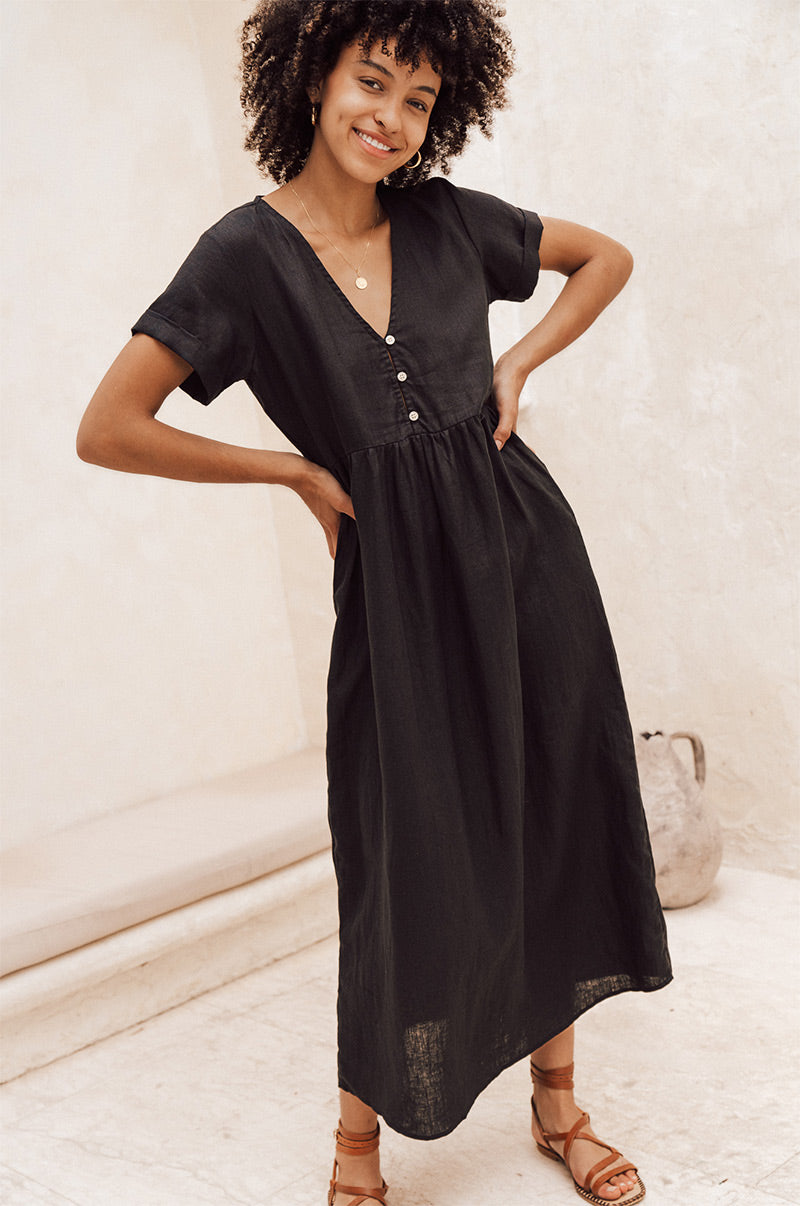 Black linen SUNSEEKER Midi Dress