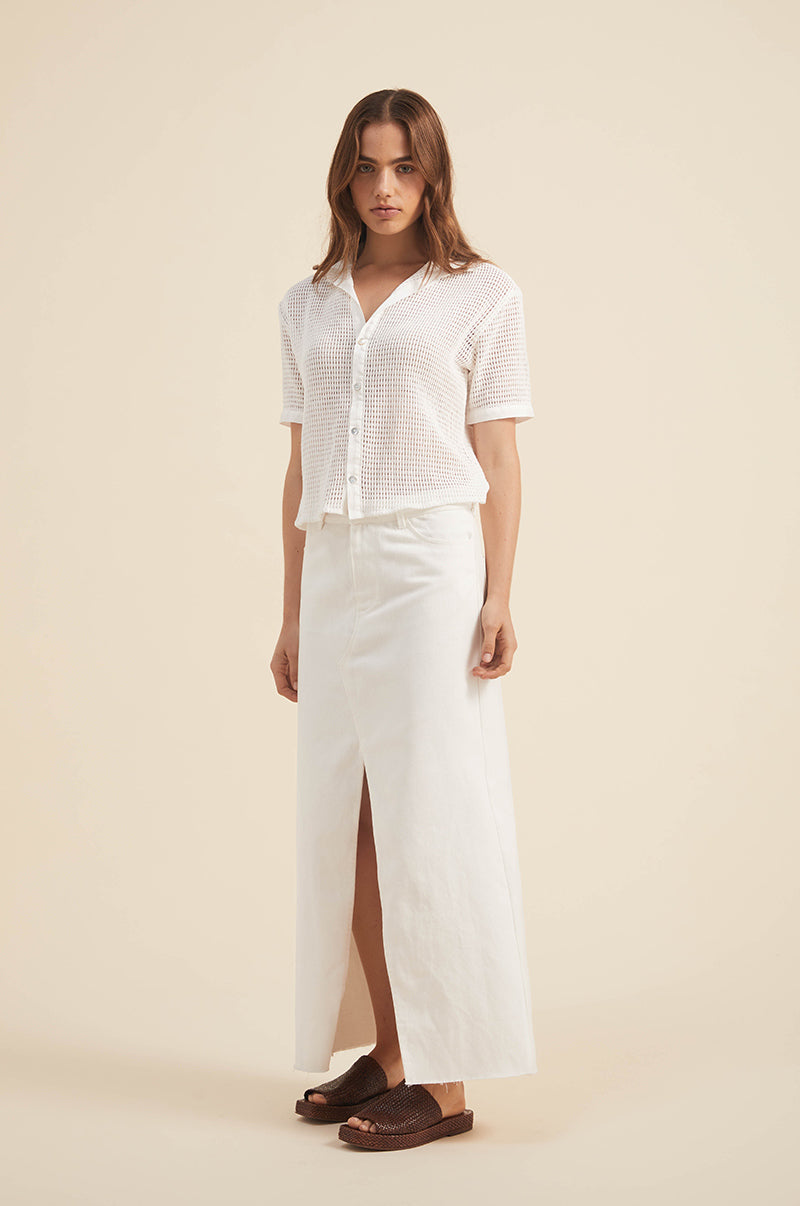 Cream cotton twill skirt - front split - stylish design