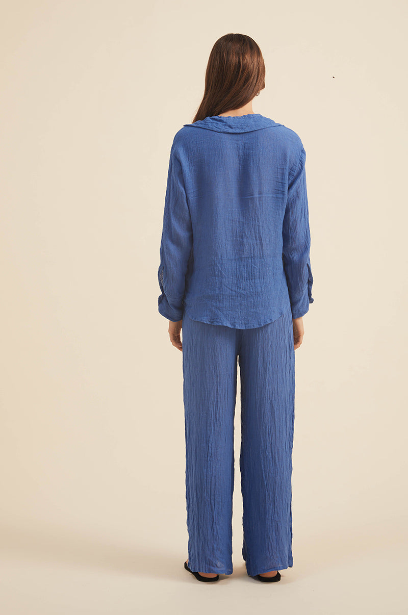 Cobalt blue lightweight crinkle linen shirt - matching set 