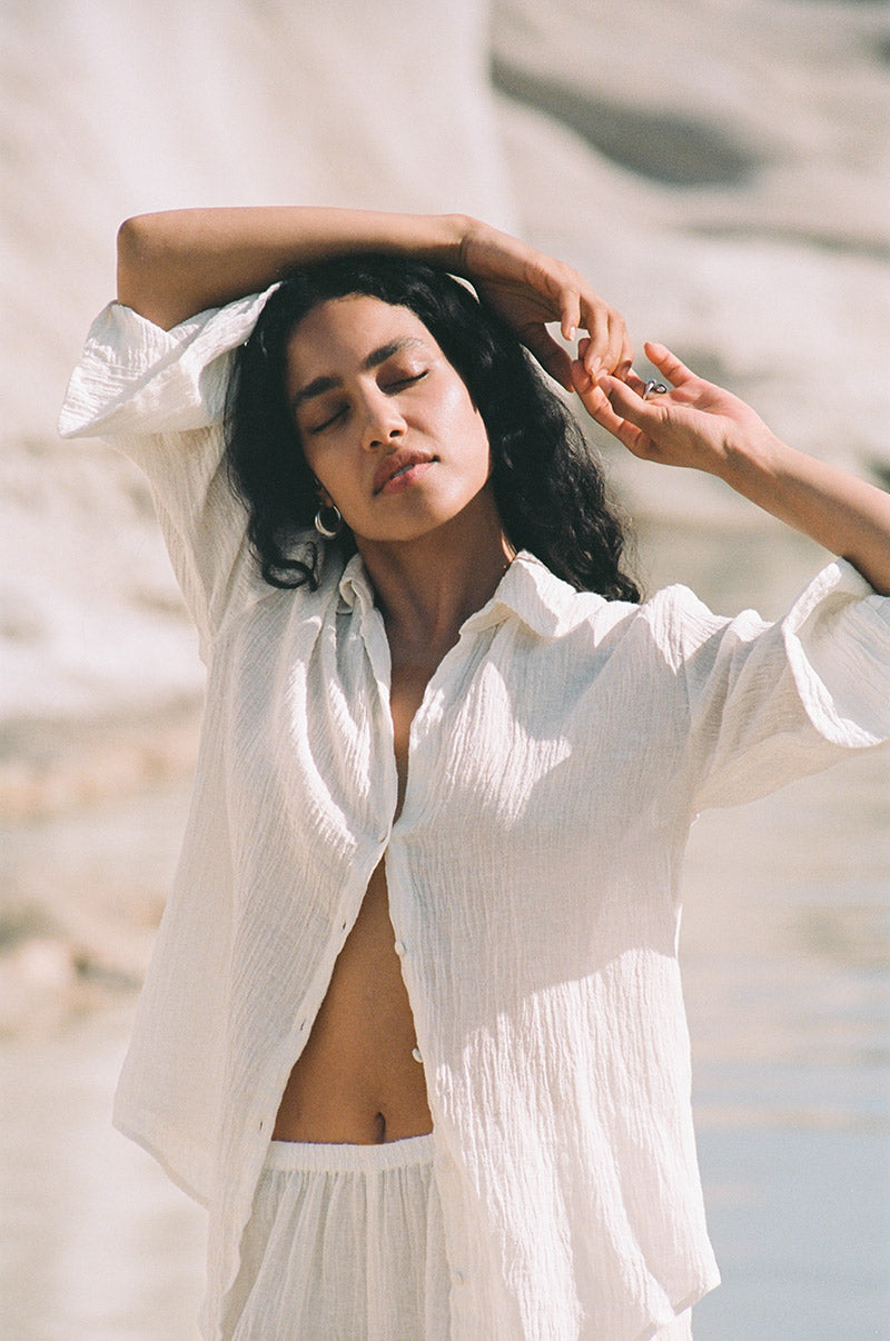 Everyday long sleeve button-up - soft white