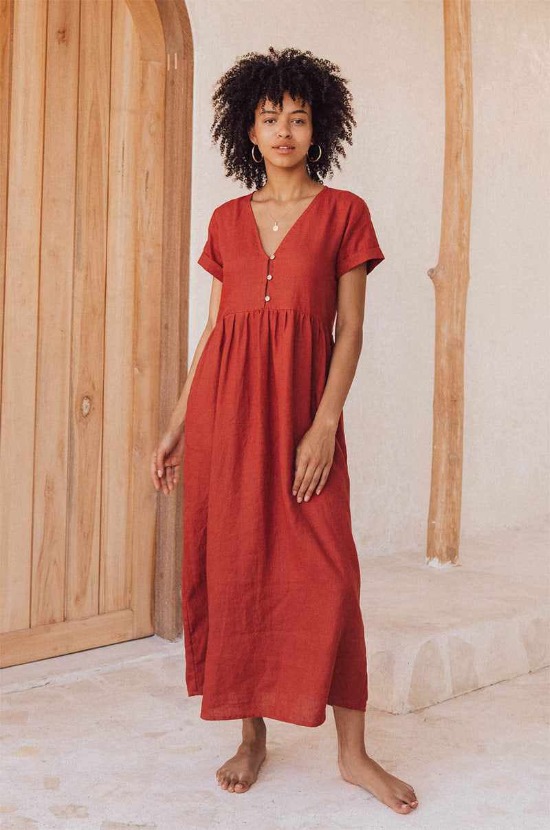 Warm red linen SUNSEEKER Midi Dress