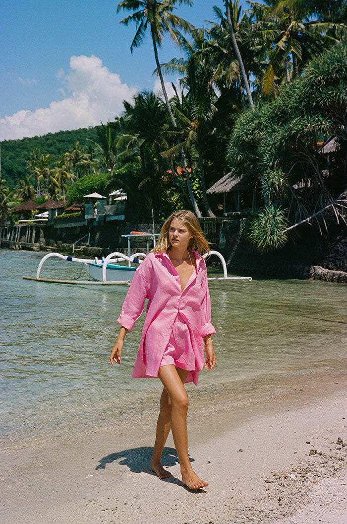 SUMMER Shirt Dress - soft pink linen