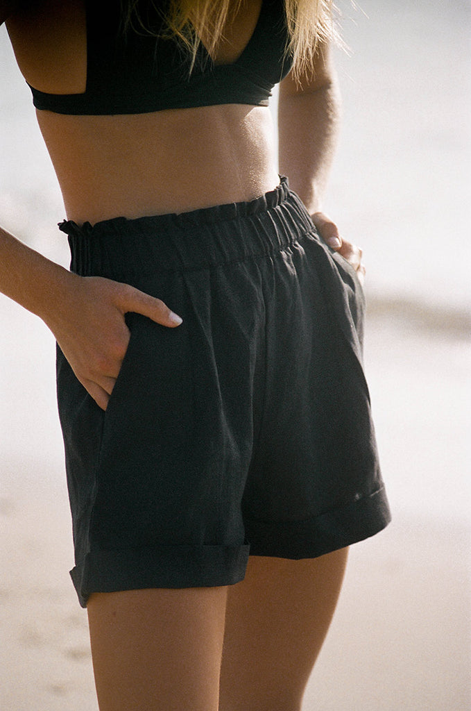 ROVE - Staple Linen Shorts with Paperbag Waistband in Taupe