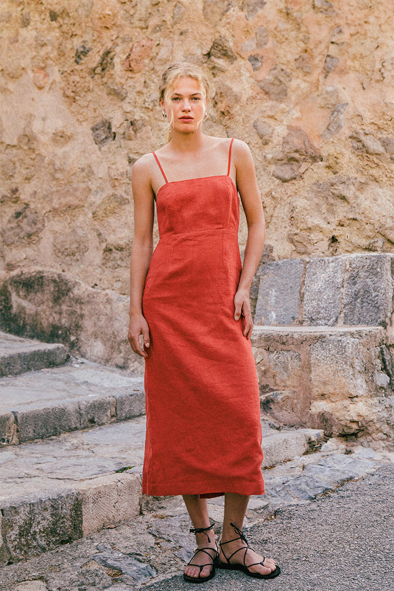 Red Sheath Dress - 100% French Flax Linen | ROVE