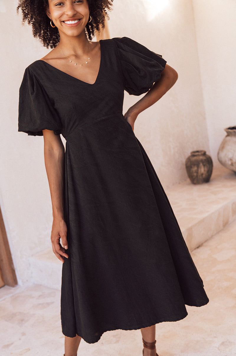 Cotton jacquard black statement dress