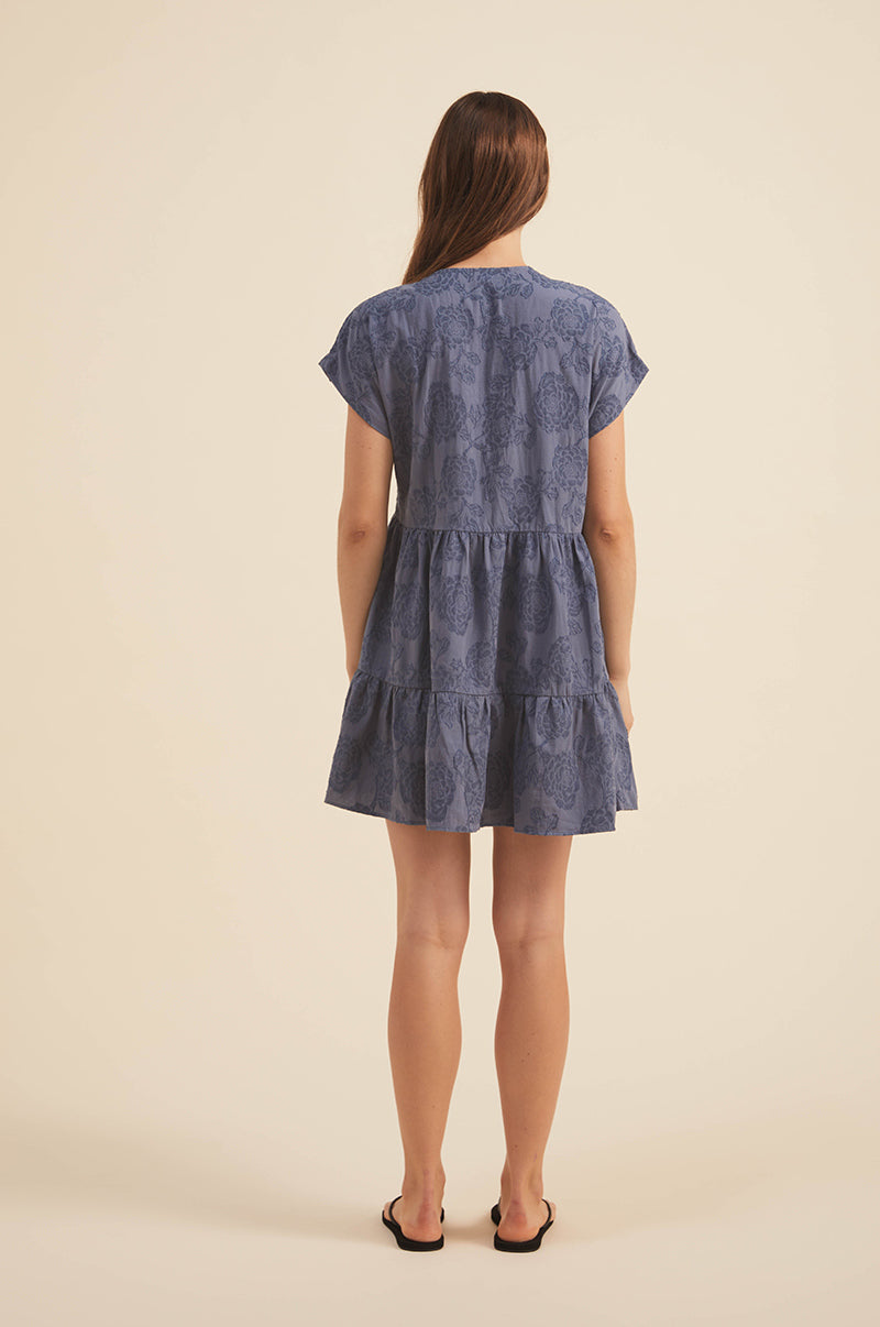 Textured cotton blue shift dress