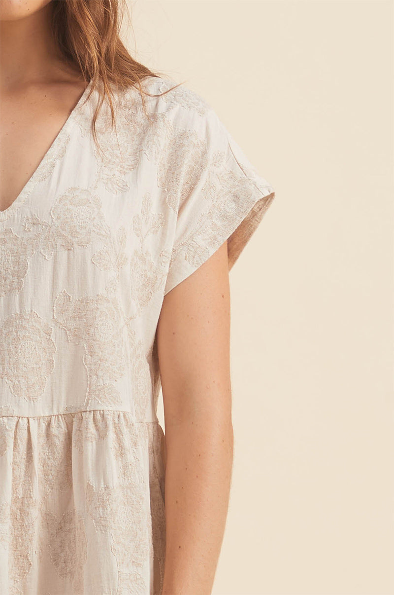 Short capped sleeve floral mini dress - cotton