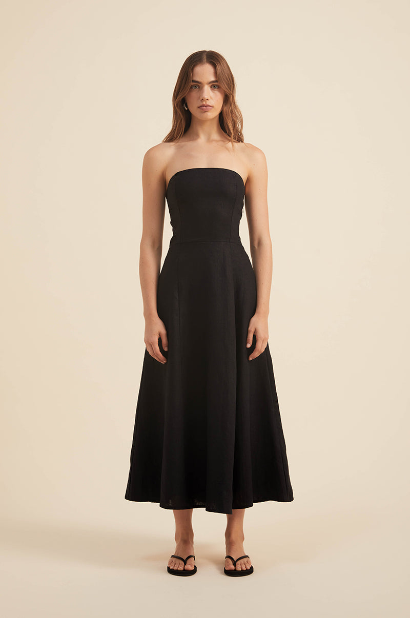 AMARA Midi Dress - Black linen - ROVE Designs