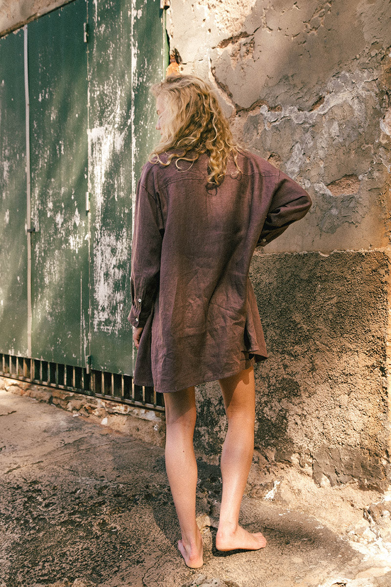 SUMMER Shirt Dress - coffee linen