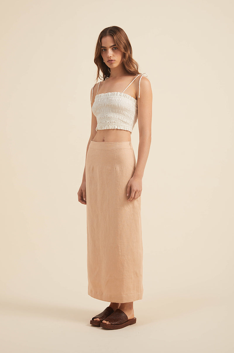 Cotton lined linen mid-rise skirt - side-zip closure