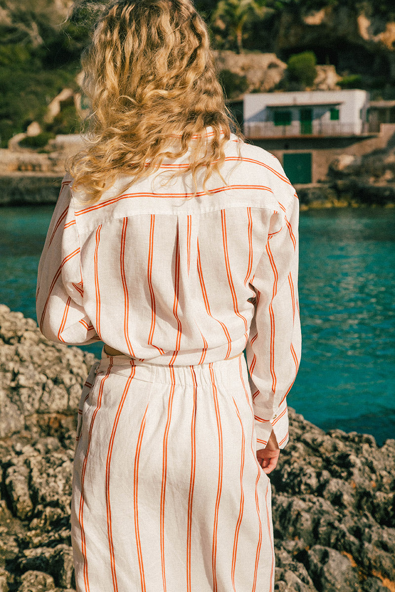 VERANO Midi Wrap Skirt - red stripe linen