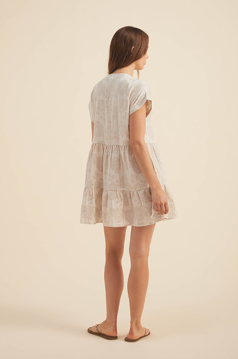 Textured floral design - off-cream mini dress