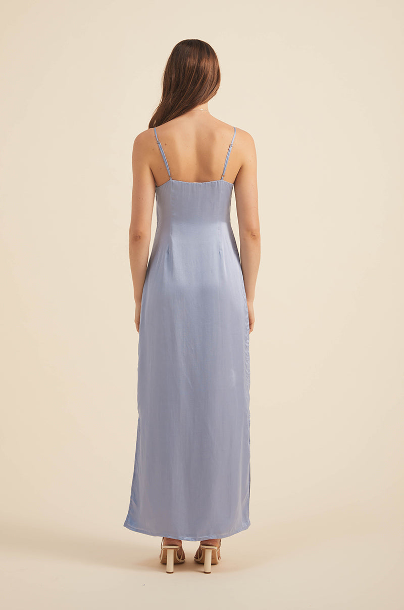 Stunning evening wear dress - satin pale blue maxi 