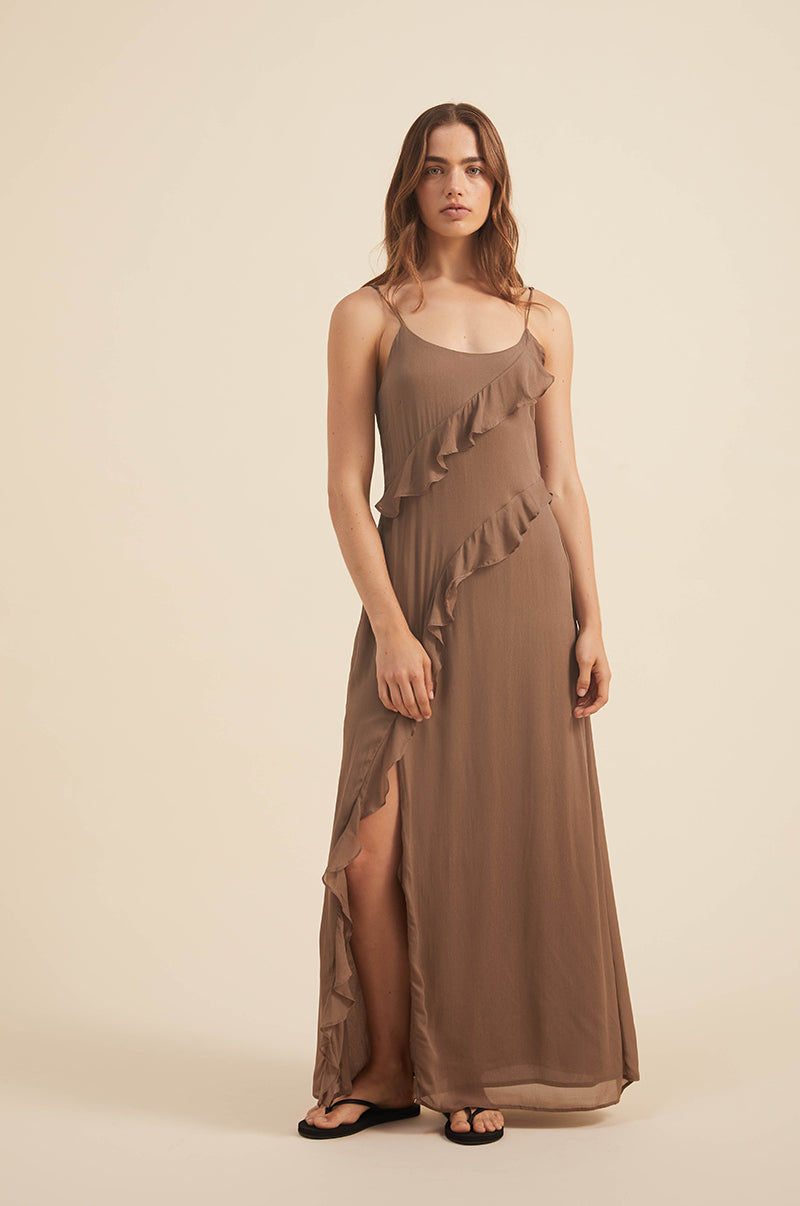 Occasion womenswear floor-length dress - chocolate brown