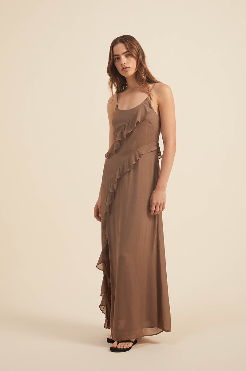 Sleeveless lightweight maxi dress with ruffle detailing