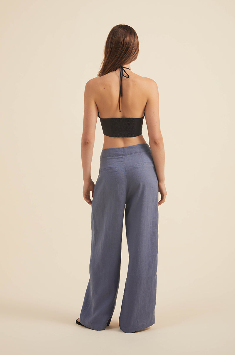 High-Waisted Linen Pants in Twilight Blue - Women's Summer Wear - ROVE