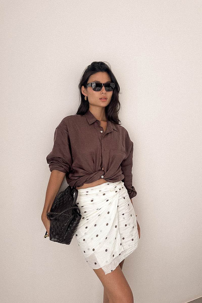 ORGANIC COTTON PAREO - Coconut / Choc Polka Dot