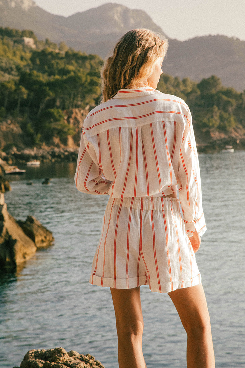 VERANO Shorts - red stripe linen