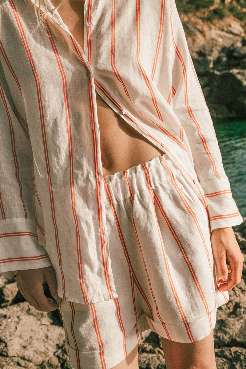 Sailor striped cuffed linen shorts