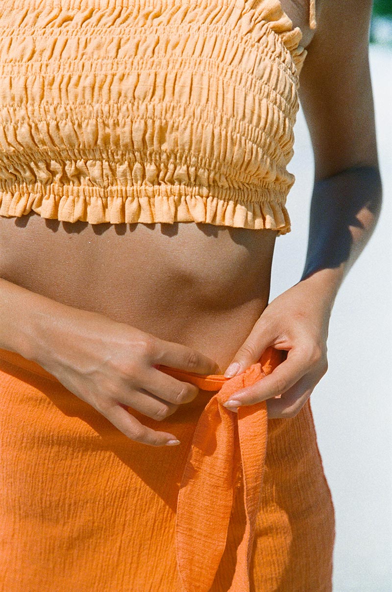 Sherbet orange frilly edge feminine crop top