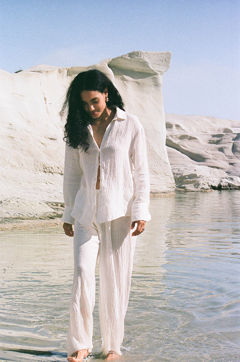 Comfortable soft white textured linen pants