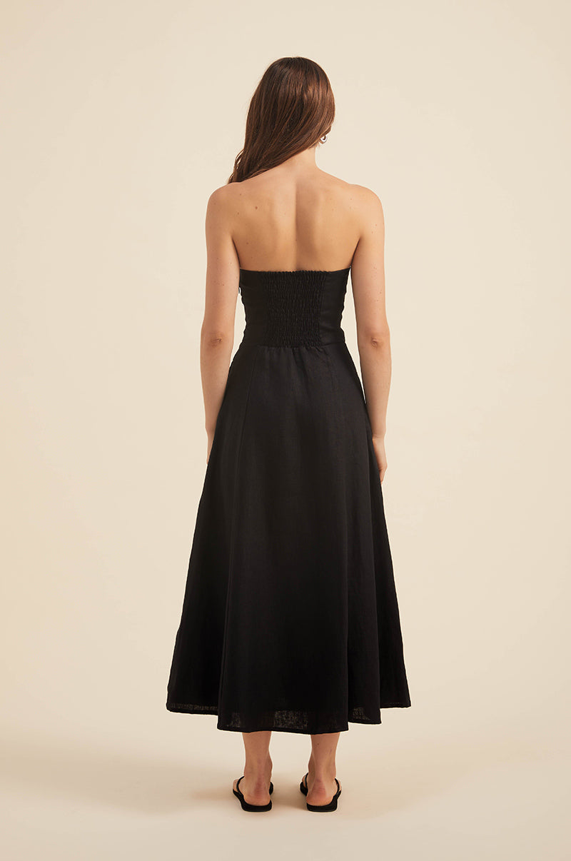 A-line midi dress with pockets - midnight black linen 