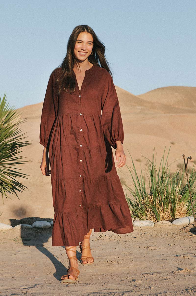 FELICITY Midi Dress - chocolate linen cotton