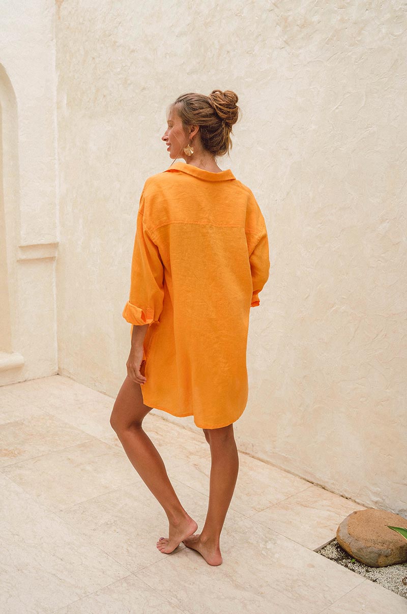 Mandarin oversized button-up shirt - beachwear