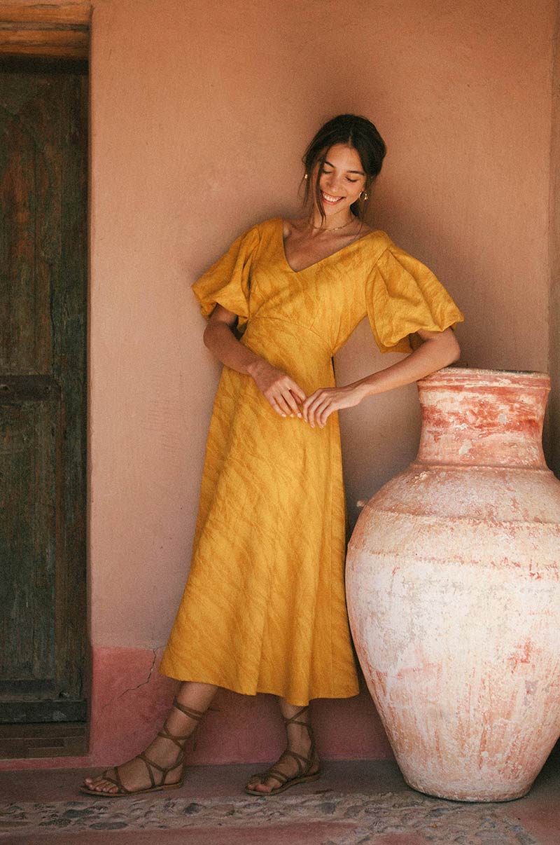 DAYDREAM Midi Dress - marigold cotton blend